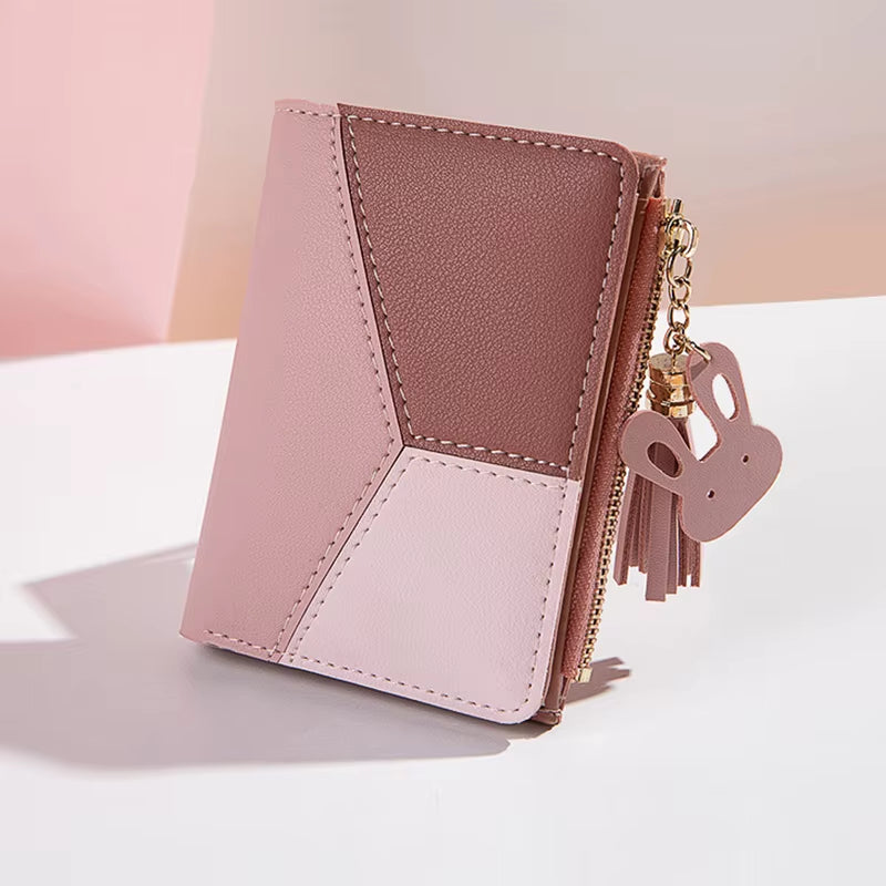 Women'S Leather Card Holder Foldable Portable Lady Coin Purses