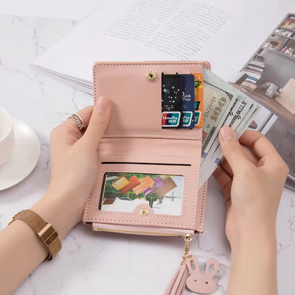 Women'S Leather Card Holder Foldable Portable Lady Coin Purses