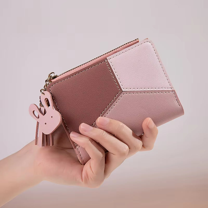 Women'S Leather Card Holder Foldable Portable Lady Coin Purses